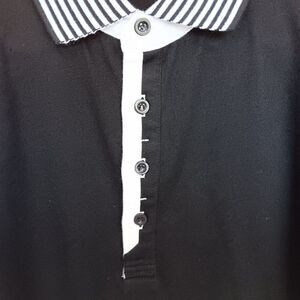 NWT COOFANDY Men's Size 2XL Black Long Sleeve Polo Shirt Striped Collar Casual